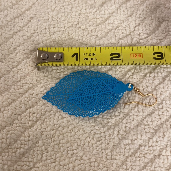 Blue Aquamarine Double-Leaf Lightweight Sexy Drop Earrings Dressy or Casual - Picture 6 of 7